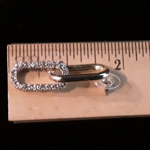 Chain look gold color post earrings with silver rhinestones (lot of 2) - Picture 7 of 7